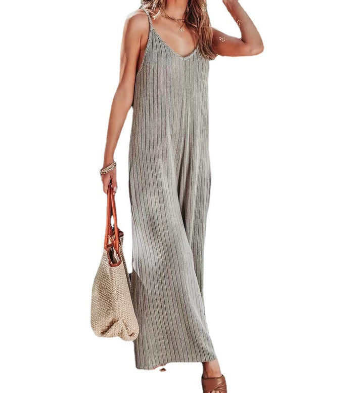 Damen Elegante Jumpsuit mit Streifenmuster und weit geschnittenen Beinen Drune