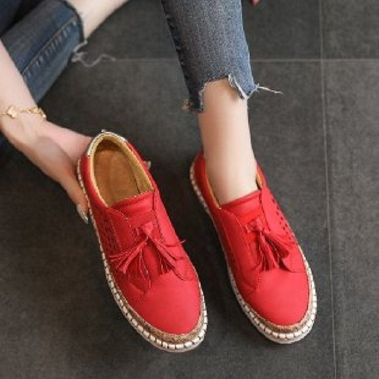 Damen Slip-On Espadrille-Loafer mit Quasten, perforiertem Obermaterial und Kork-Plateau Drune
