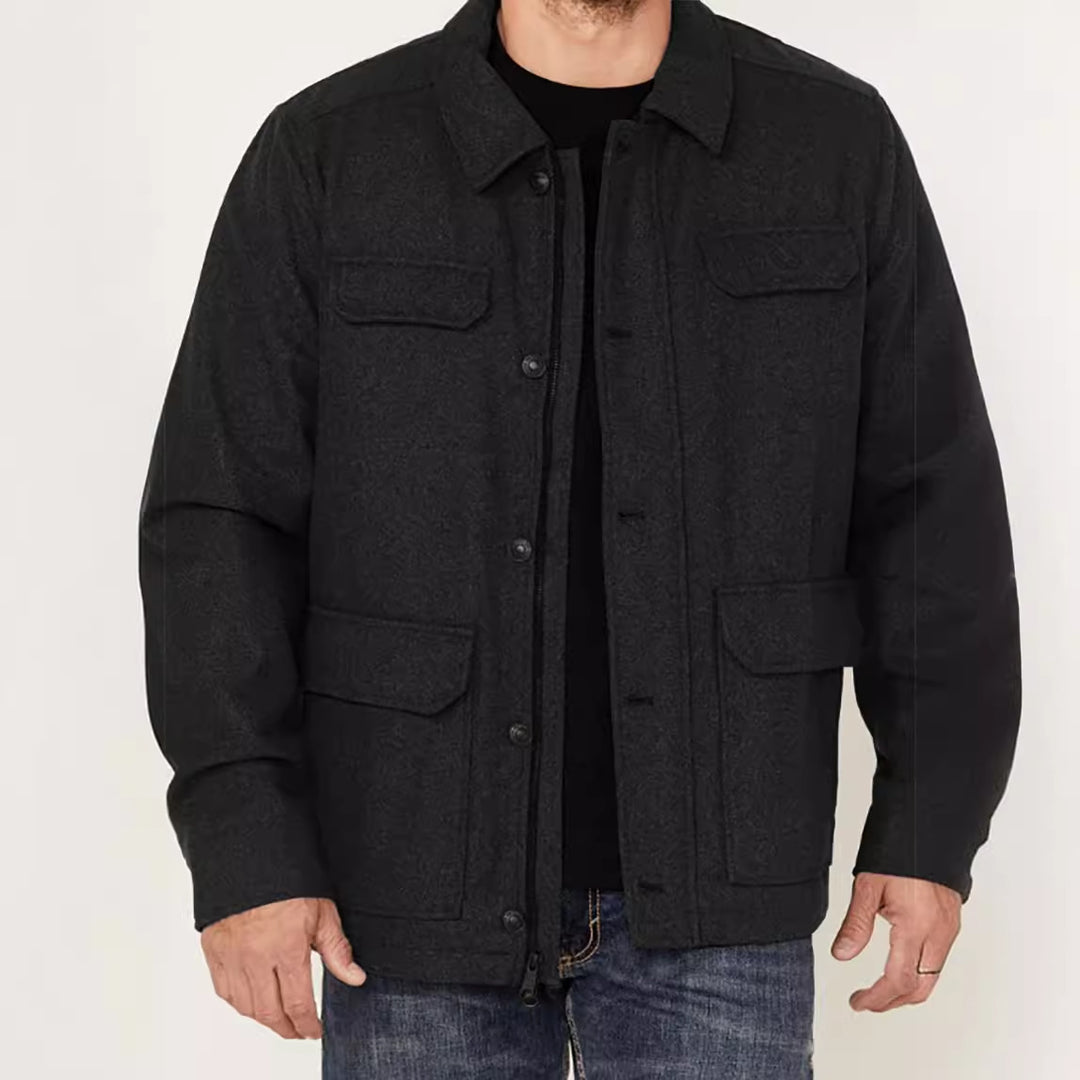Herren Woll-Fieldjacke mit vier Pattentaschen und Hemdkragen Drune