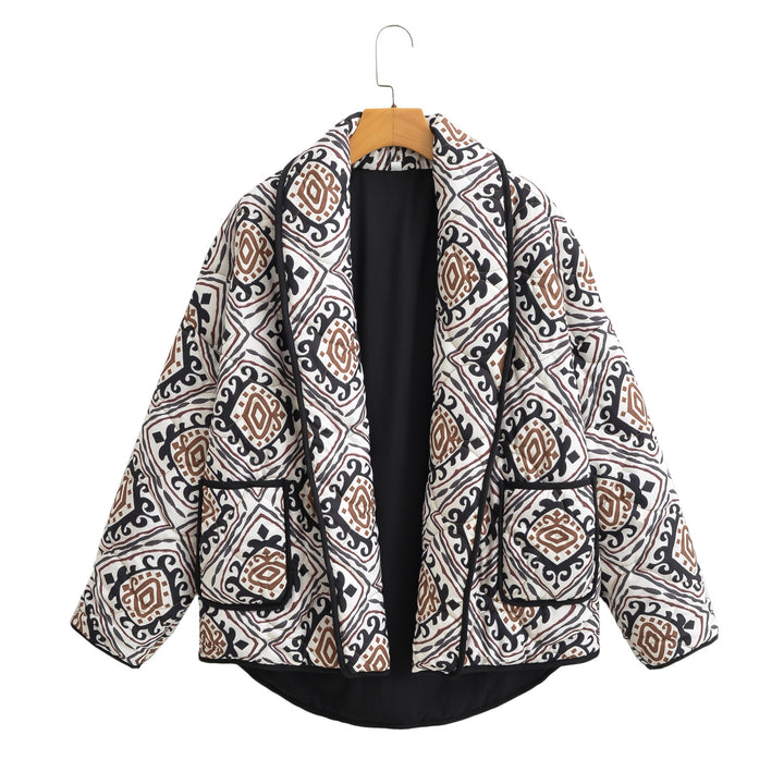 Damen Stepp-Kimono-Jacke mit Taillengürtel und Ethno-Muster
