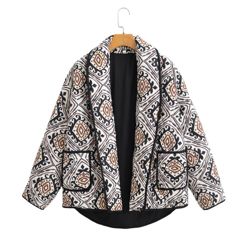 Damen Stepp-Kimono-Jacke mit Taillengürtel und Ethno-Muster