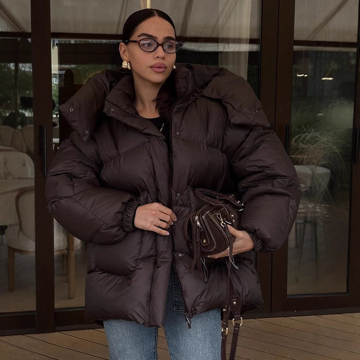 Damen Oversize Steppjacke mit hohem Schalkragen und wattierter Füllung Drune