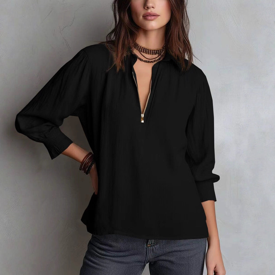 Damenbluse mit halblangem Arm und Reißverschluss Drune