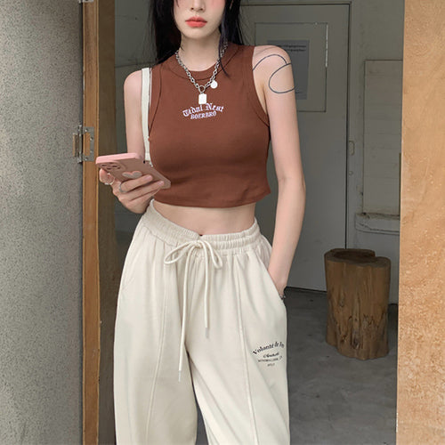 Damen-Crop-Top mit hohem Kragen und dezentem Schriftzug Drune