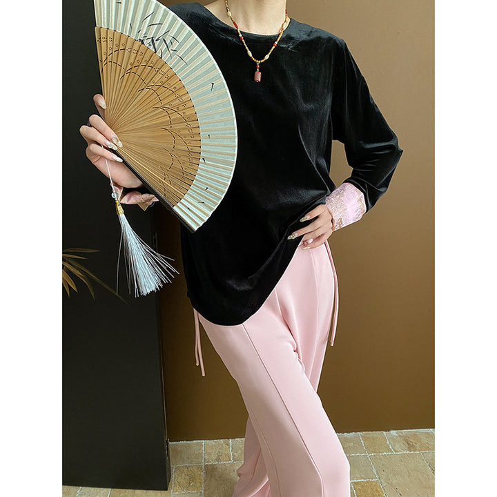 Damen Elegante Palazzo-Hose mit seitlichen Bindebändern Drune