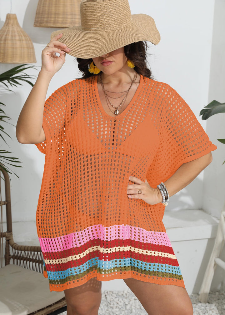 Damen transparenter Strandüberwurf mit buntem Lochdesign Drune