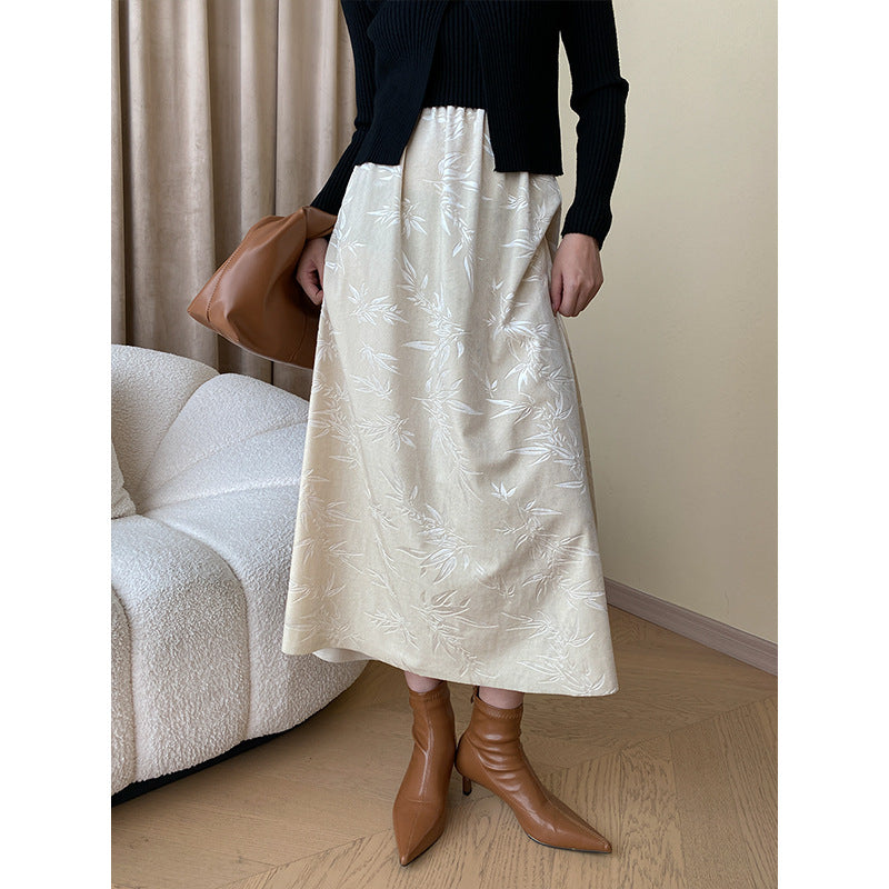 Damen lange Samtrock mit floralen Mustern Drune