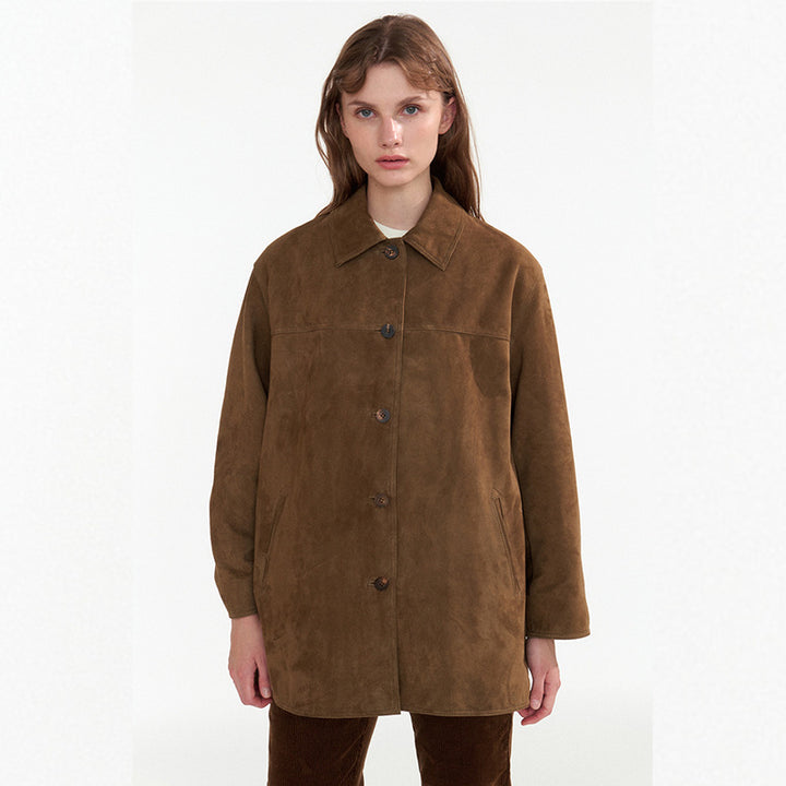 Damen Modische Wildlederjacke mit Button-Up-Verschluss Drune