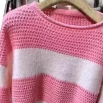 Damen gemütlicher Pullover mit weitem Schnitt und auffälligem Streifenmuster Drune