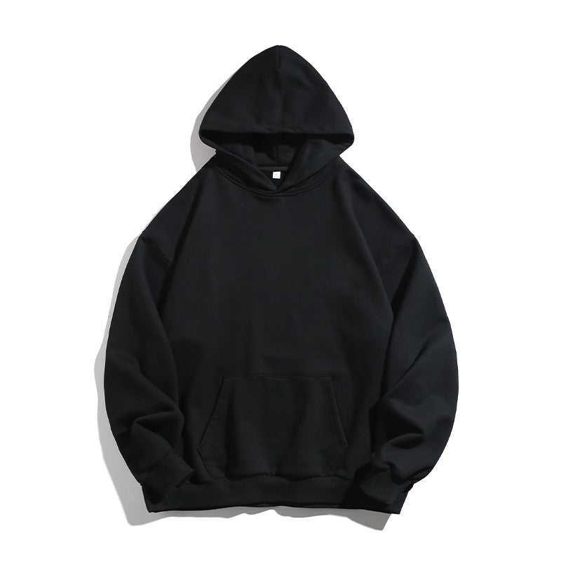 Unisex Kastenförmiger Kapuzenpullover mit minimalistischer Nahtführung, Kängurutasche und verlängertem Rückenteil Drune