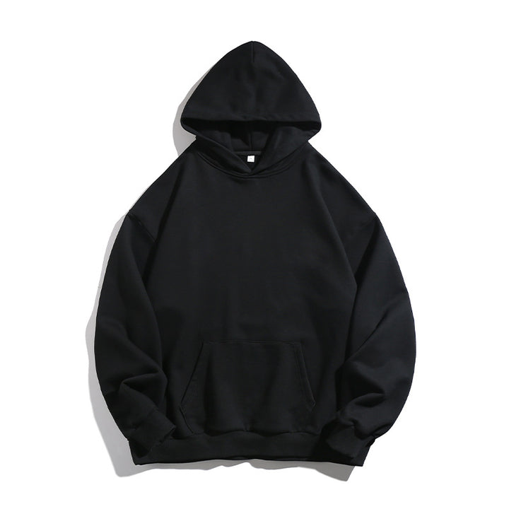 Unisex Kastenförmiger Kapuzenpullover mit minimalistischer Nahtführung, Kängurutasche und verlängertem Rückenteil Drune