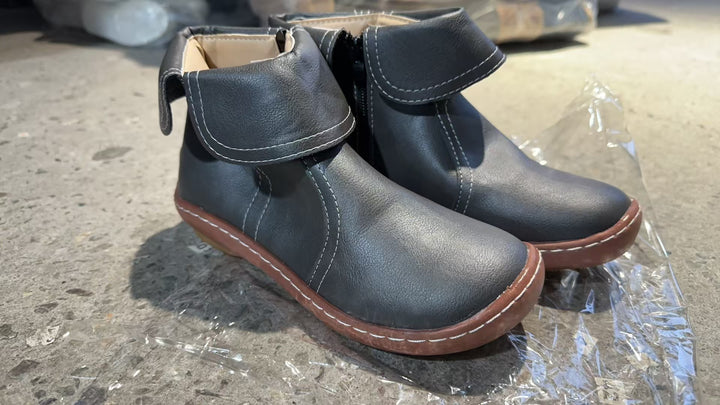 Damen nan weiche Leder-Booties mit klappbarem Riemen, seitlichem Reißverschluss und flexibler Profilsohle Drune