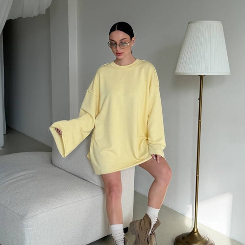 Damen Oversized Sweaterkleid mit weiten Trompetenärmeln Drune