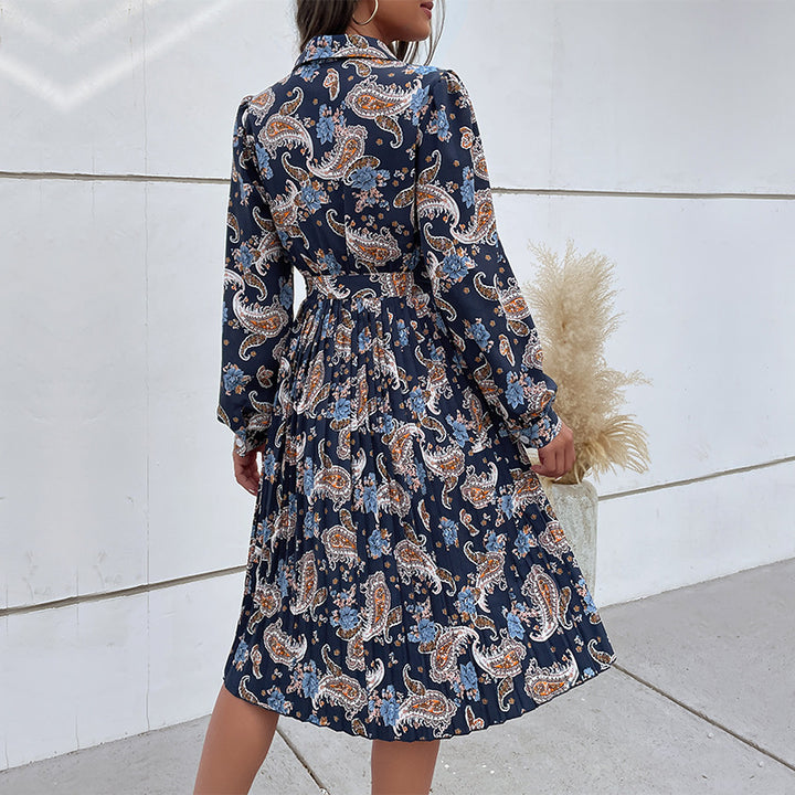 Damen Elegantes Maxi-Kleid mit Taillengürtel und Blumenmuster Drune