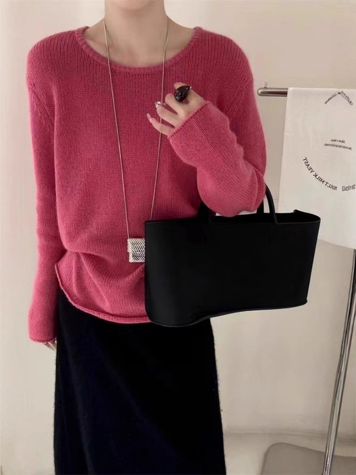 Damen Leichter Oversize-Feinstrickpullover mit Rundhals, dezentem Sheer-Effekt und gerundetem Saum Drune