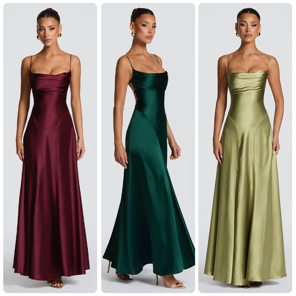 Damen Elegantes Maxikleid mit raffinierten Spaghetti-Trägern und fließendem Satin Drune