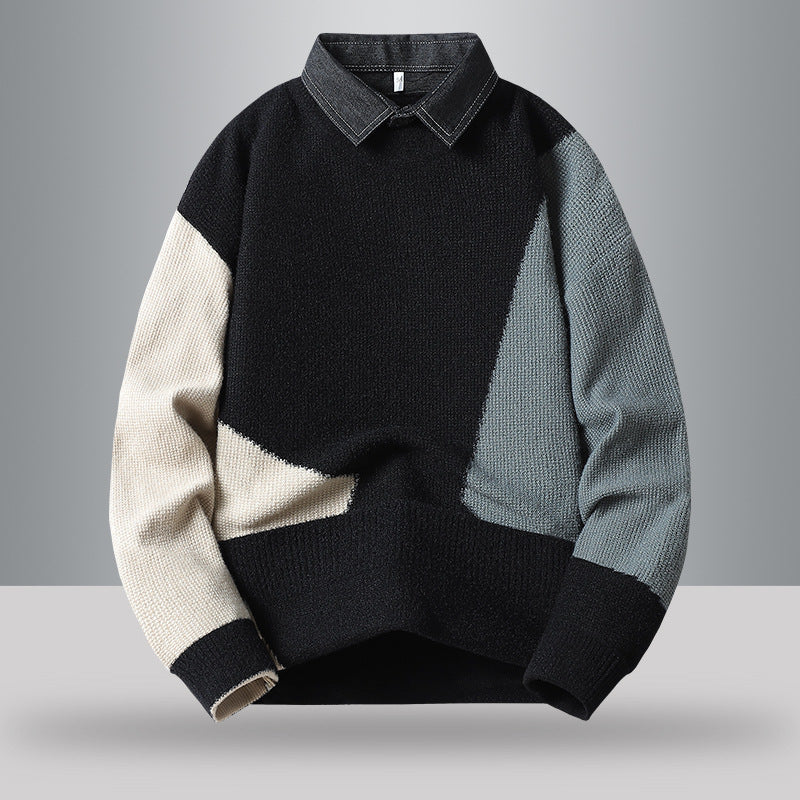 Herren Modischer Strickpullover mit Hemdkragen Drune