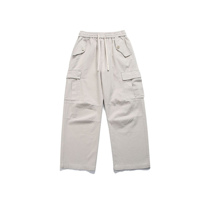 Damen High‑Waist Cargo‑Hose mit weitem Bein, elastischem Bund und Pattentaschen Drune