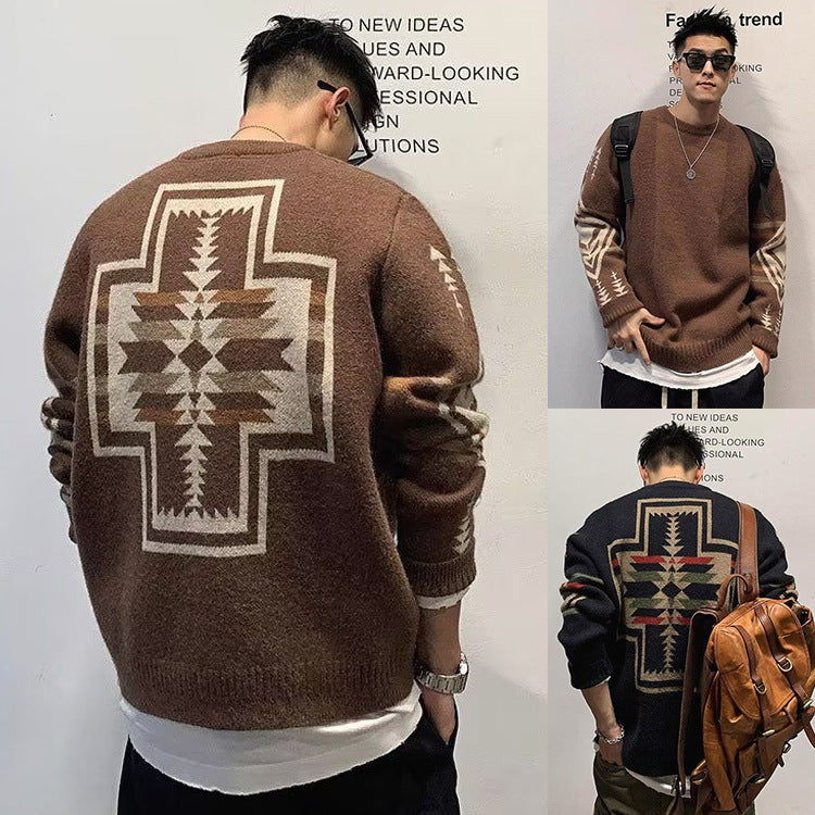 Herren Modischer Grobstrickpullover mit geometrischem Muster Drune
