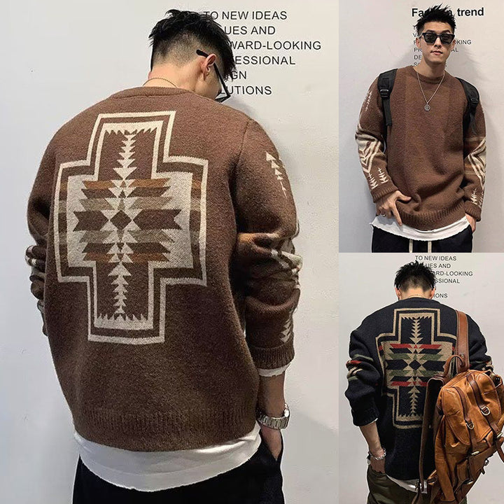 Herren Modischer Grobstrickpullover mit geometrischem Muster Drune