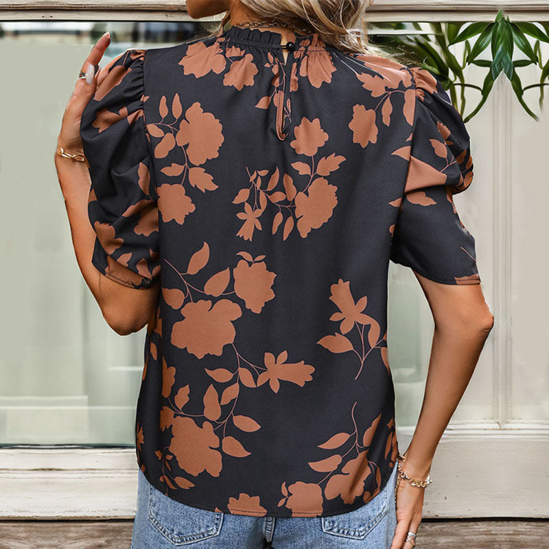 Damen Bluse mit Puffärmeln und floralem Muster Drune