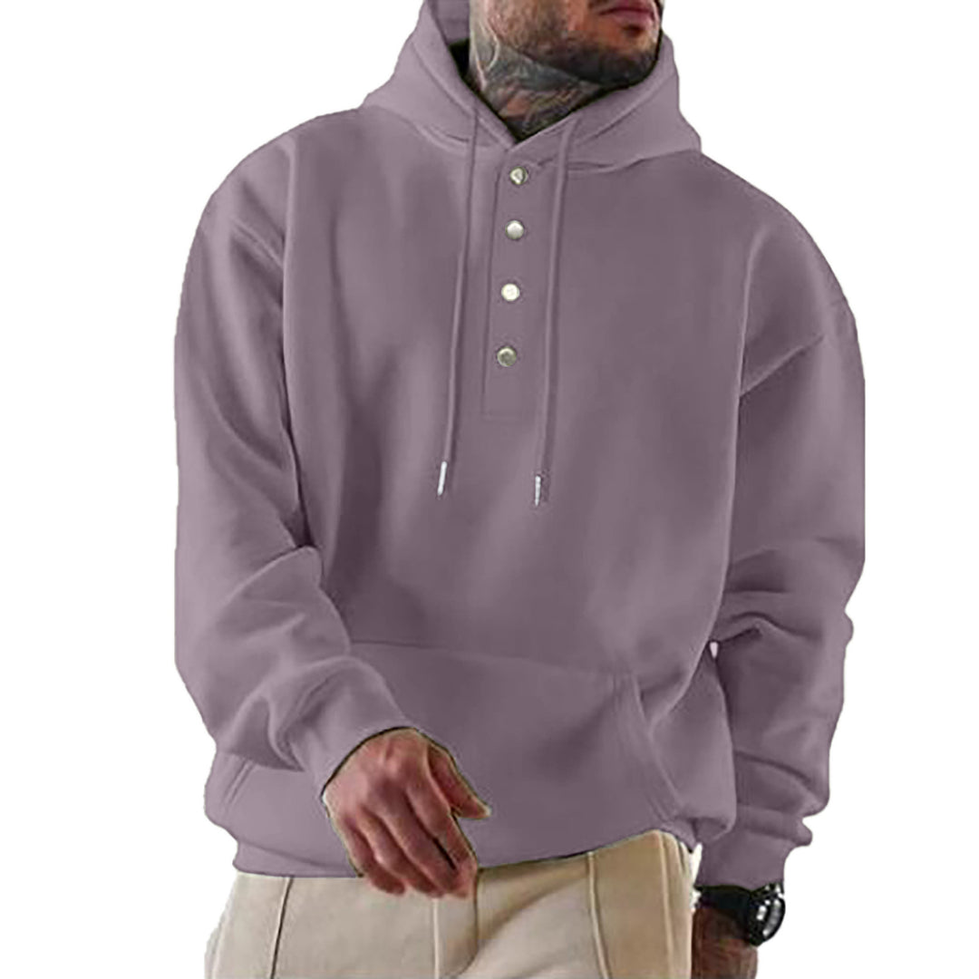 Herren Lässiger Hoodie mit Knopfleiste und Taschen Drune