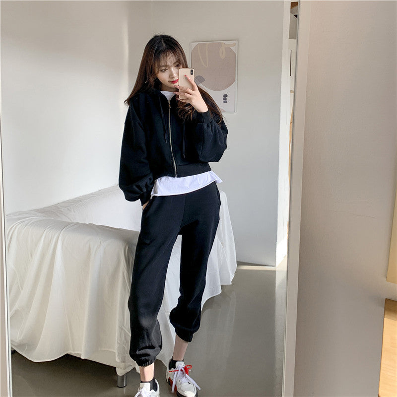 Damen lässiges Jogginganzug-Set mit bomberjacke und Slim-Fit-Hosen Drune