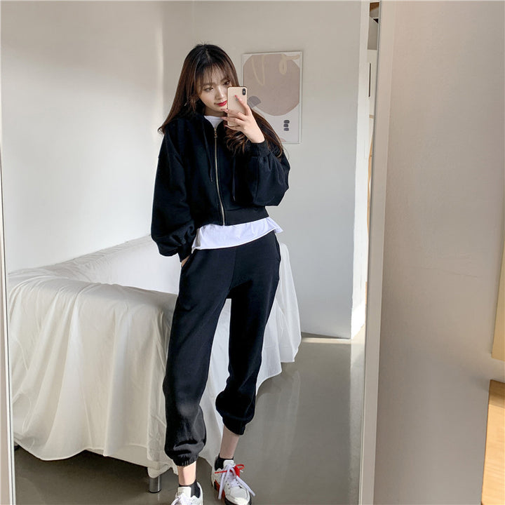 Damen lässiges Jogginganzug-Set mit bomberjacke und Slim-Fit-Hosen Drune
