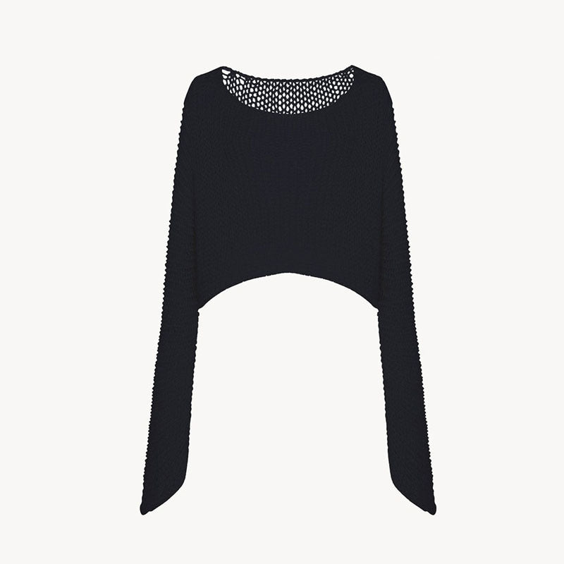 Damen lässiger Cropped-Strickpullover mit weitem Schnitt Drune