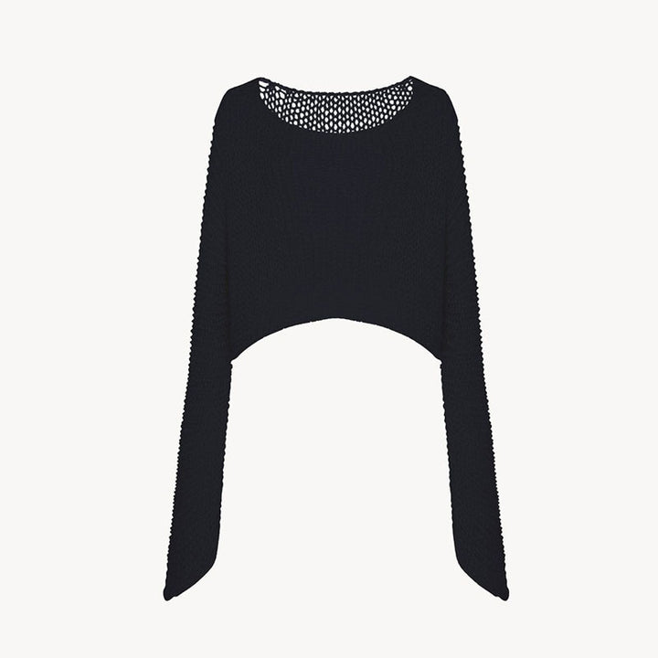 Damen lässiger Cropped-Strickpullover mit weitem Schnitt Drune