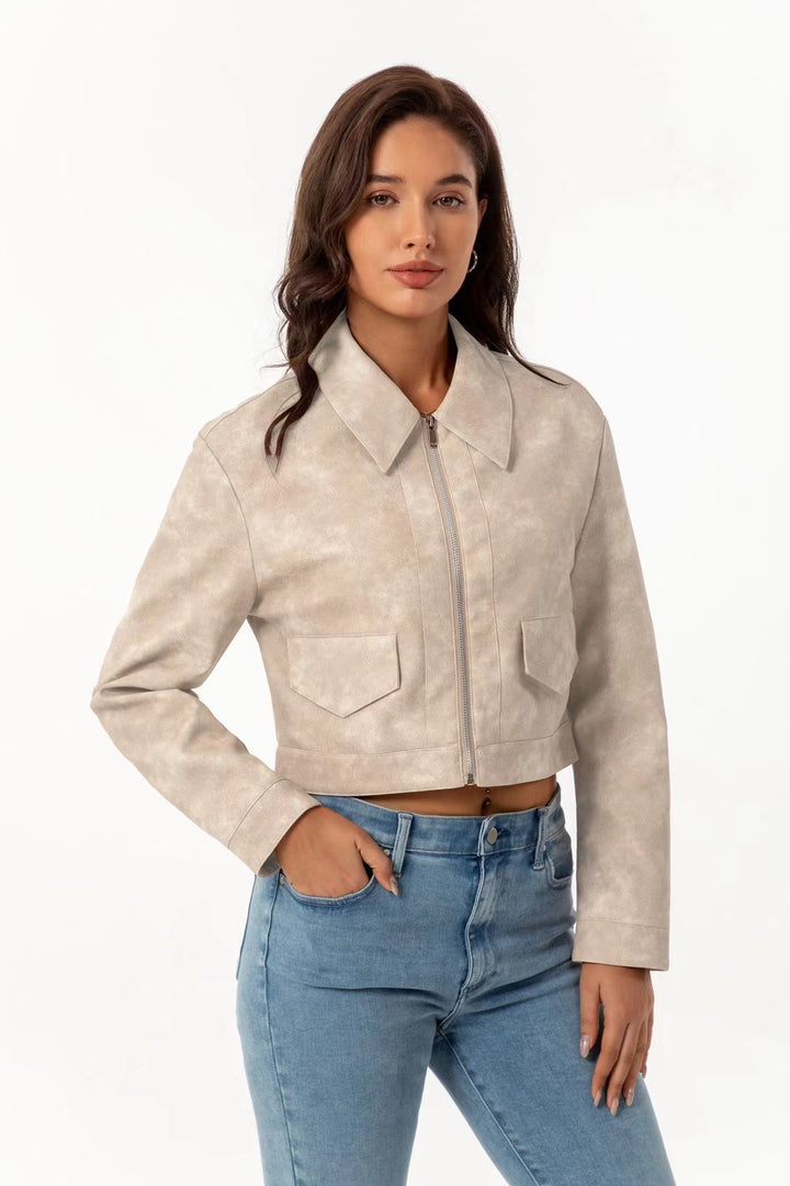 Damen modische cropped Jacke mit aufgesetzten Taschen Drune
