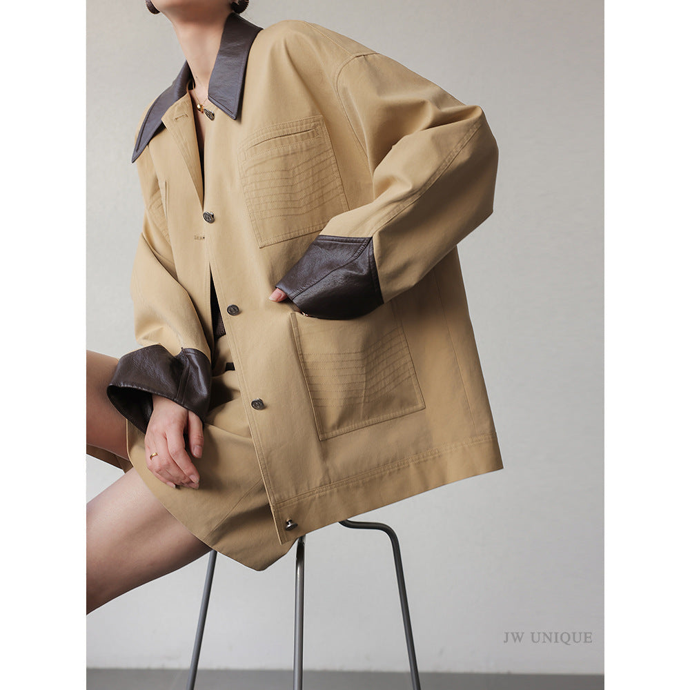 Damen Modische Übergangsjacke mit Lederakzenten Drune