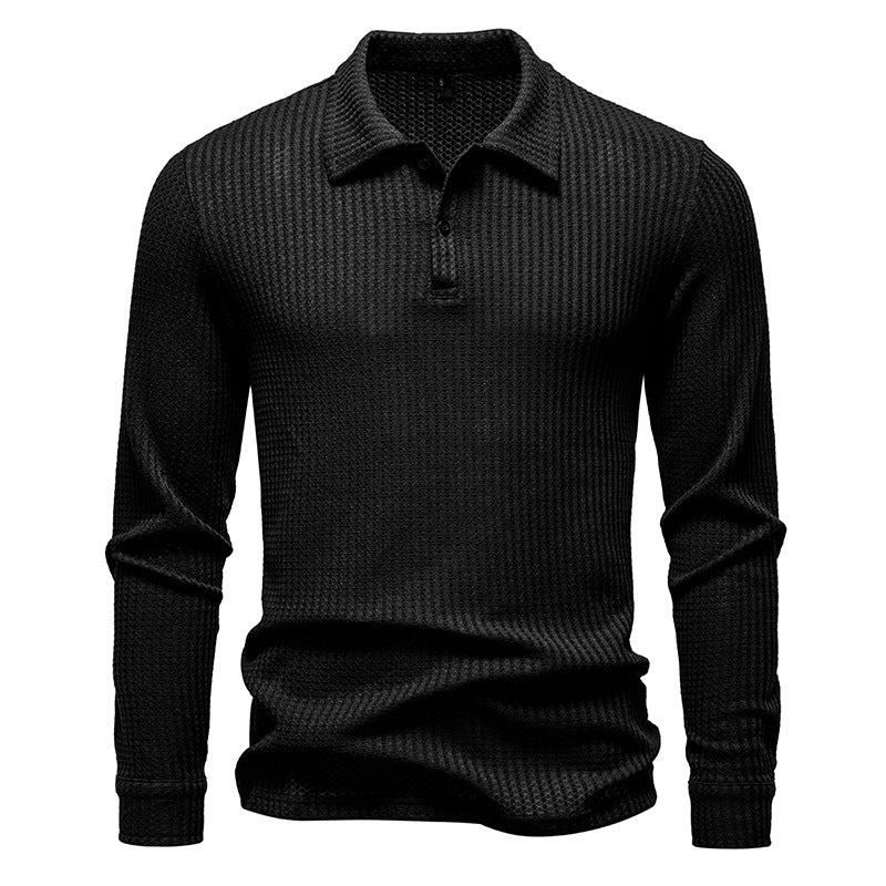 Herren Waffelstrick-Poloshirt mit Halbknopfleiste und Hemdkragen Drune