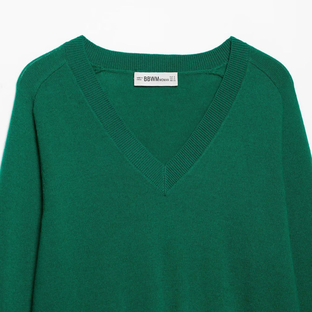Damen Leichter V‑Ausschnitt Feinstrickpullover mit geripptem Saum Drune