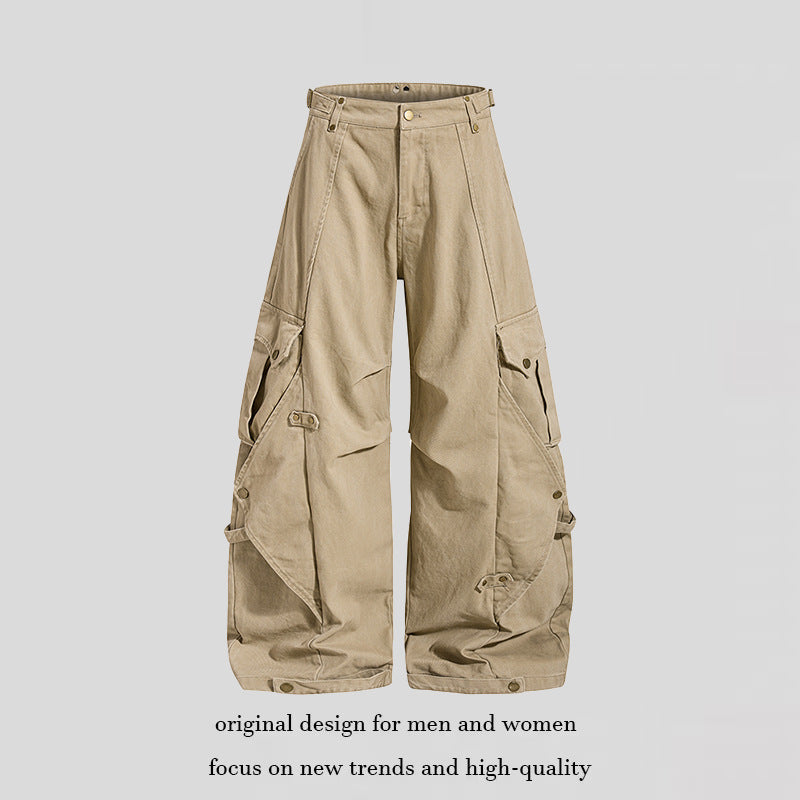 Damen weite Cargo‑Culotte‑Hose mit verstellbaren Riemen, großen Klappentaschen und Ballon‑Silhouette Drune