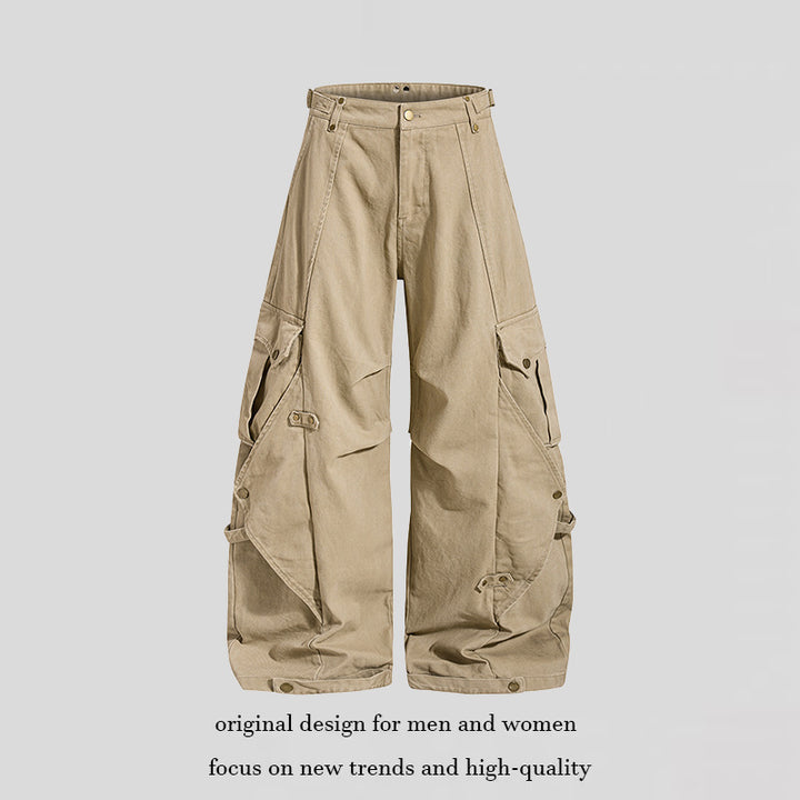 Damen weite Cargo‑Culotte‑Hose mit verstellbaren Riemen, großen Klappentaschen und Ballon‑Silhouette Drune