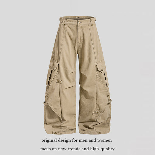 Damen weite Cargo‑Culotte‑Hose mit verstellbaren Riemen, großen Klappentaschen und Ballon‑Silhouette Drune