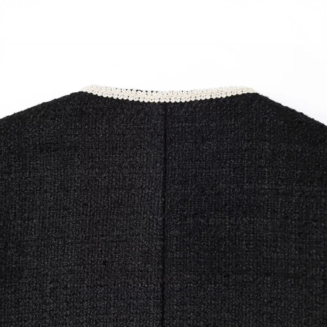 Damen nan klassische Bouclé-Jacke mit kontrastierender Paspelierung und Zierknöpfen Drune