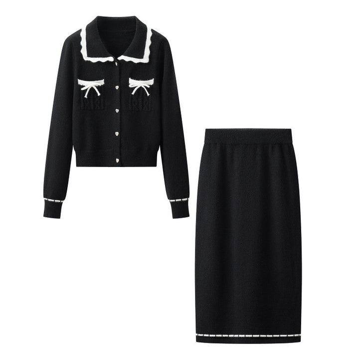 Damen Zweiteiliges Feinstrick‑Set mit kurzgeschnittenem Rüschen‑Cardigan und High‑Waist Bleistiftrock Drune