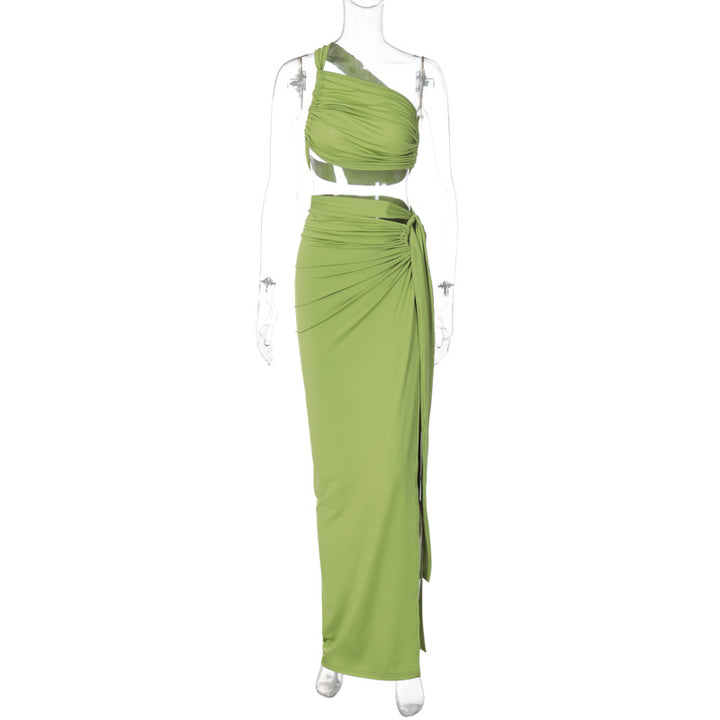 Damen Elegantes Wickelkleid mit einseitigem Schulterdesign Drune