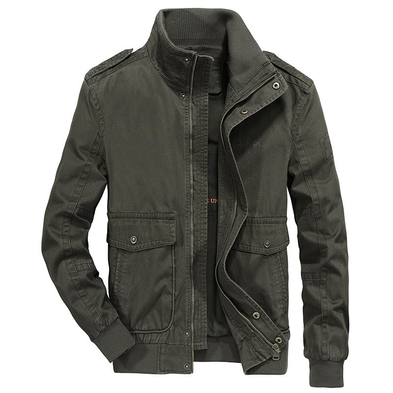 Herren Vintage-Canvas-Blouson mit hochschließendem Stehkragen und aufgesetzten Klappentaschen Drune