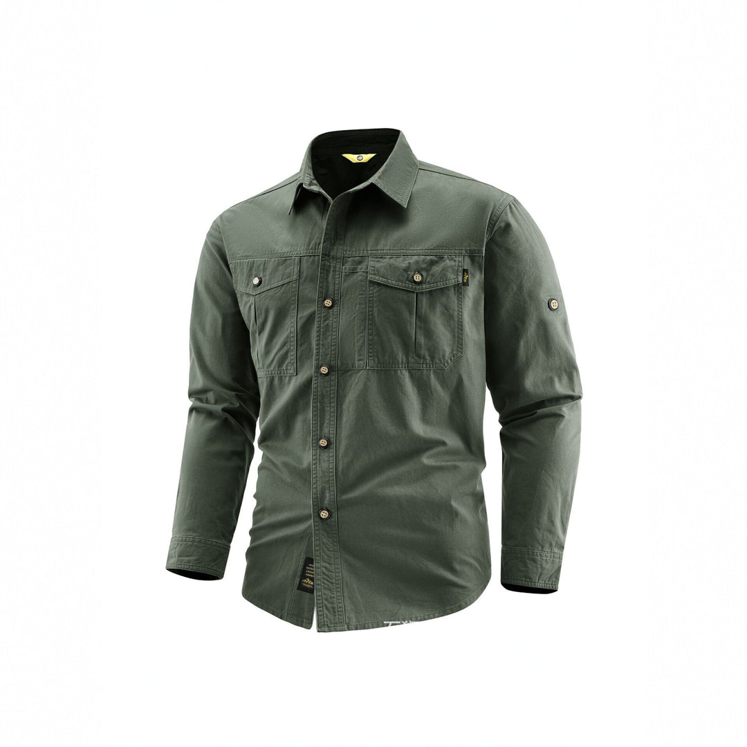 Herren Canvas-Overshirt im Field‑Style mit Brustklappen und durchgehender Knopfleiste Drune