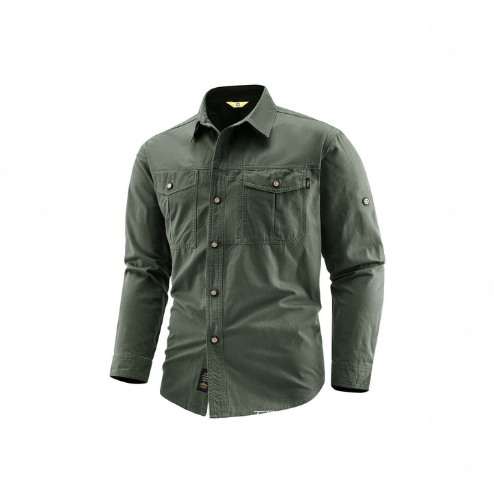 Herren Canvas-Overshirt im Field‑Style mit Brustklappen und durchgehender Knopfleiste Drune