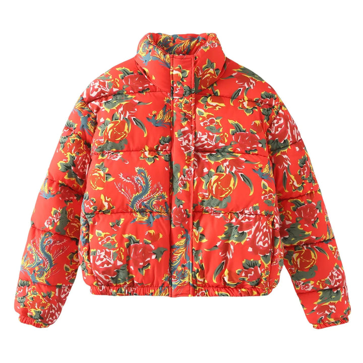 Damen nan gesteppte Daunenoptik Steppjacke mit floralem Alloverprint, Stehkragen und elastischem Saum Drune
