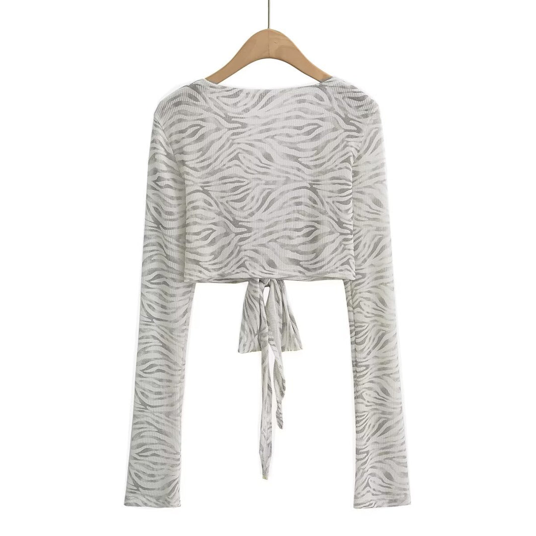 Damen cropped Langarmtop mit raffiniertem Knoten-Design und elastischem Stoff Drune