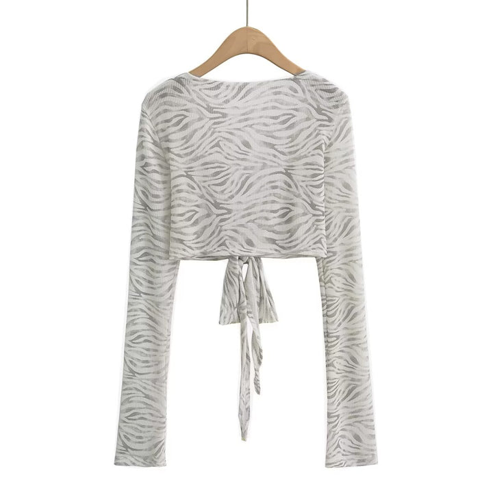Damen cropped Langarmtop mit raffiniertem Knoten-Design und elastischem Stoff Drune