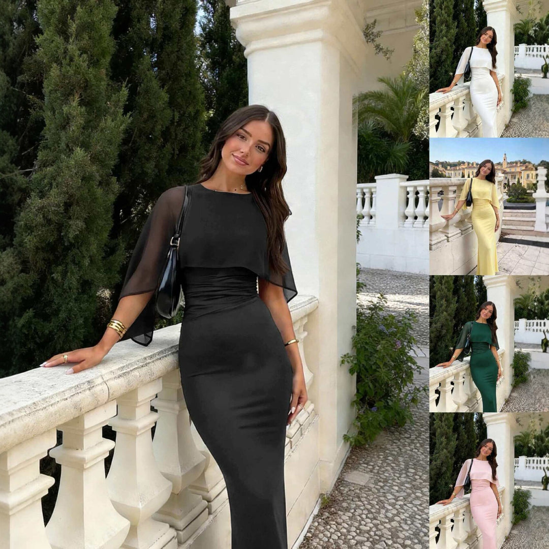 Damen Figurbetontes Midikleid mit Chiffon-Cape Drune