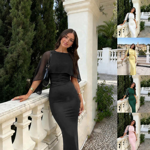 Damen Figurbetontes Midikleid mit Chiffon-Cape Drune