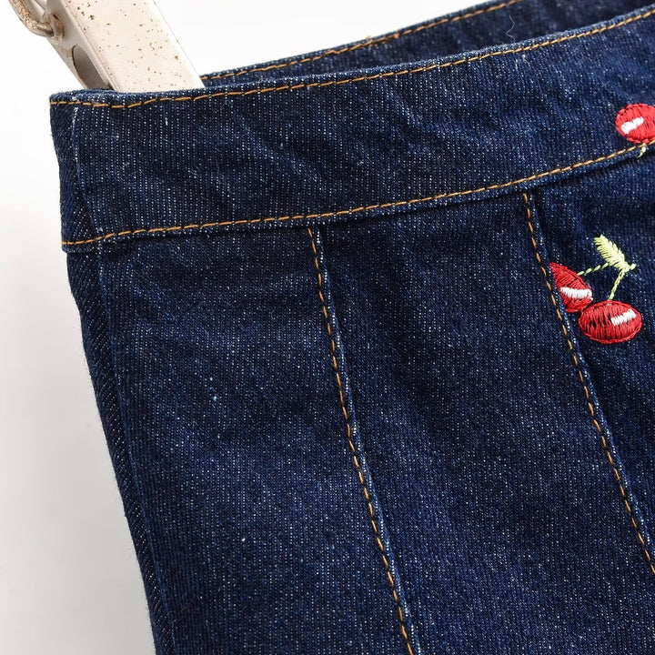 Damen Jeansrock mit aufwendigen Stickereien und plissiertem Design Drune