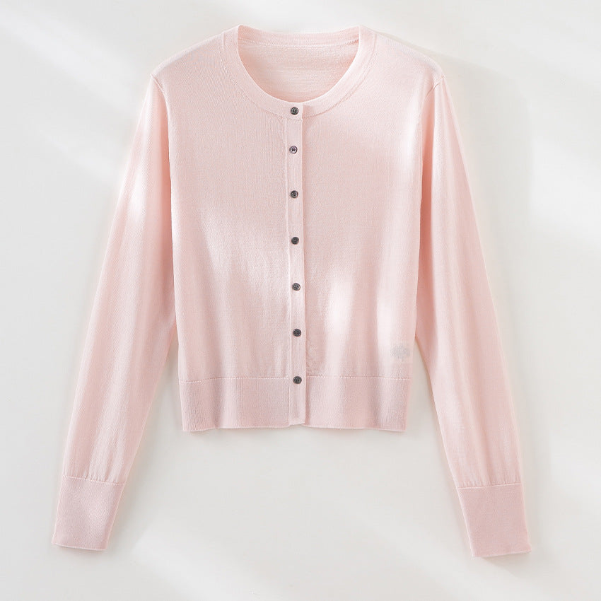 Damen Kurzgeschnittene Feinstrick-Cardigan mit Rundhalsausschnitt und tonaler Knopfleiste Drune